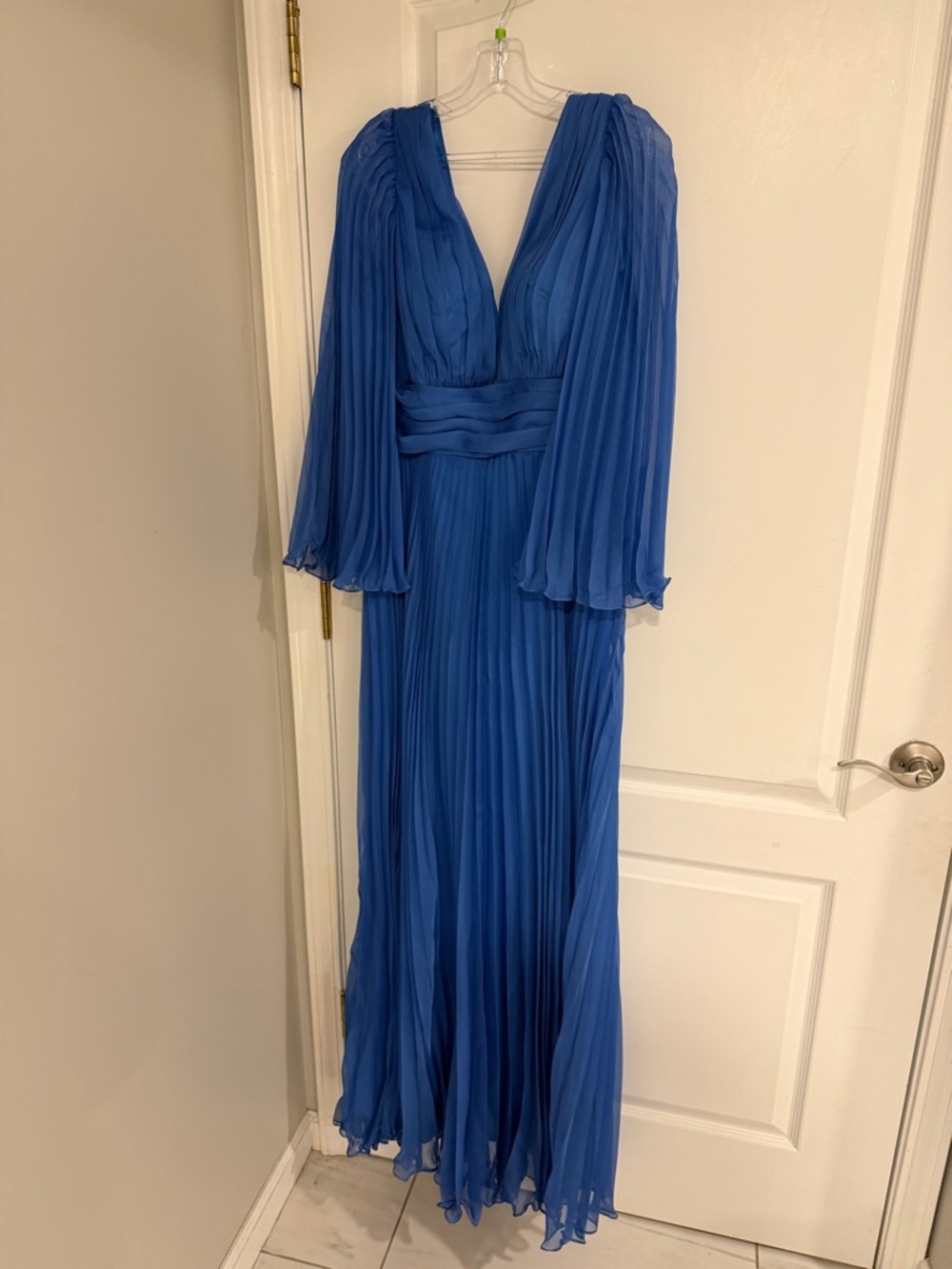 Blue pleated floor length dress